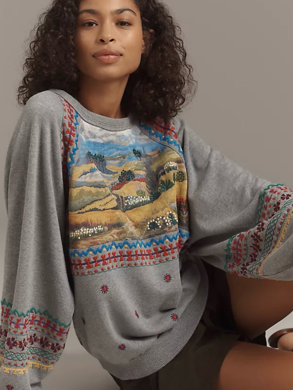 Pilcro Embroidered Pullover sweatshirt Women’s Sz XL scenic prairie graphic - Picture 2 of 9